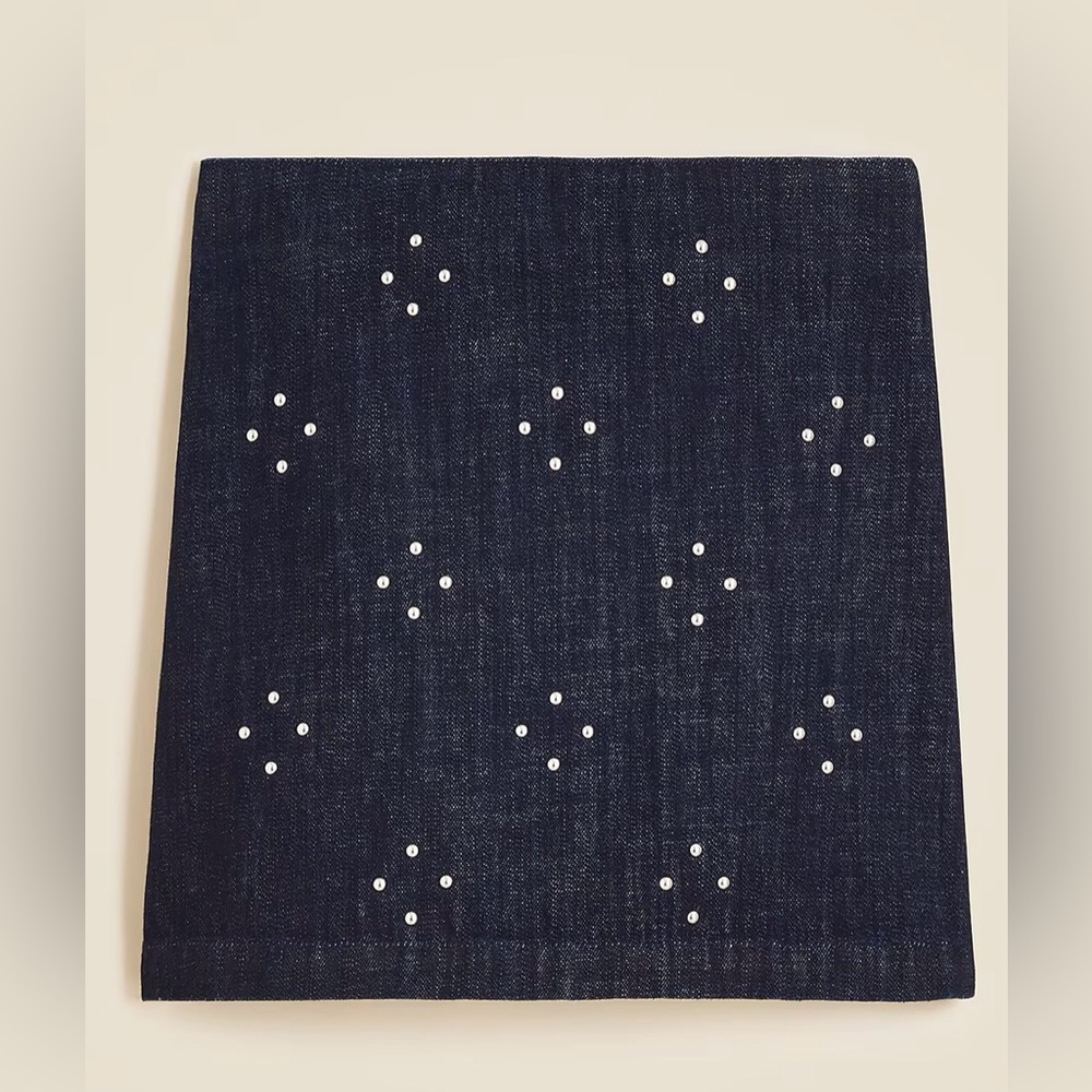 NWT J. Crew Dark Blue Denim Mini Skirt with White Stud Detail
